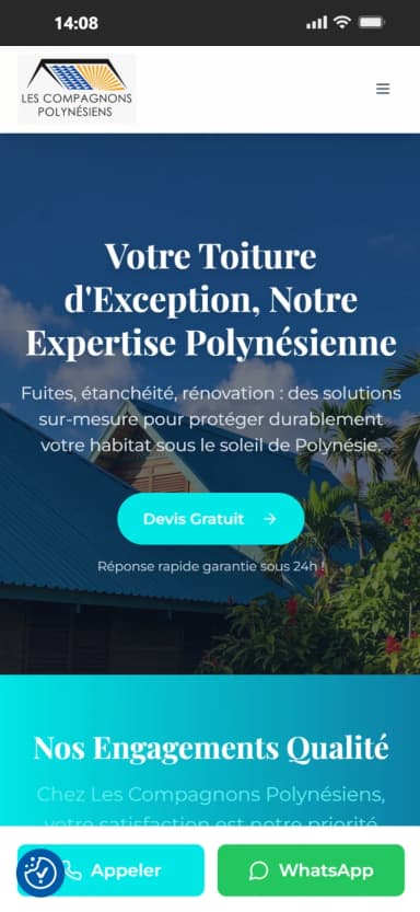 Site web Les Compagnons Polynésiens — Toiture & Fuite, France