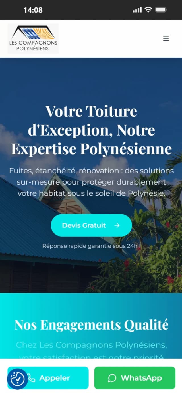 Site web Les Compagnons Polynésiens — Toiture & Fuite, France